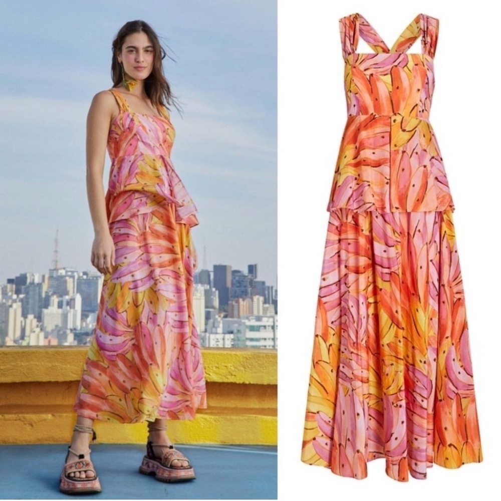 Vibrant Pink & Orange Floral Maxi Dress by The Farm